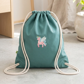Sac de Gym borderie Licorne, vert sauge