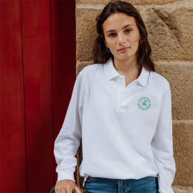 Polo manches longues brodé, St François d'Assise - Blanc