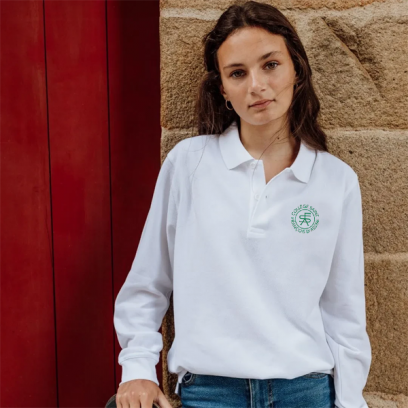Polo manches longues brodé, St François d'Assise - Blanc