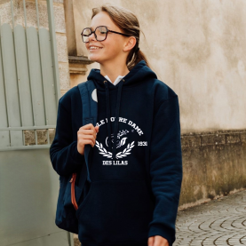 Ecole Notre Dame des Lilas - Sweat à capuche mixte sérigraphié au logo – Marine