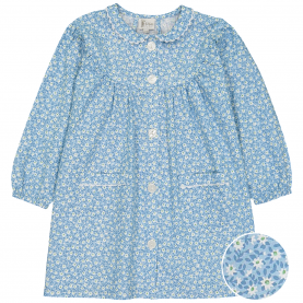 Tablier d'école pour fille, imprimé fleuri. Modèle Justine, col Claudine. La broderie sera réalisée en marine.