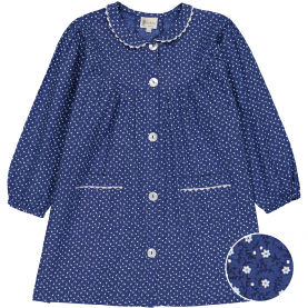 Tablier d'école pour fille, imprimé fleuri. Modèle Justine, col Claudine. La broderie sera réalisée en rouge.