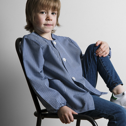 Ecole Saint Leufroy - Tablier mixte court, Vichy marine