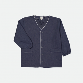 Tablier école primaire - Col V, Bleu Jean, boutons pressions