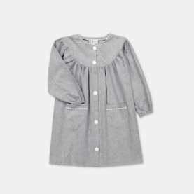 Tablier école fille gris à col Rond de la marque Le Tablier Bobine