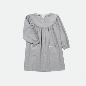 Tablier d'école à pressions gris Violette de la marque Le Tablier Bobine.