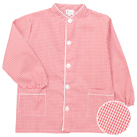 Tablier école garçon, col Mao – Vichy rouge