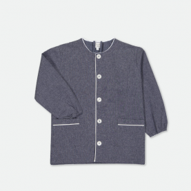 Tablier d'école garçon à col rond bleu Jean de la marque Le Tablier Bobine.