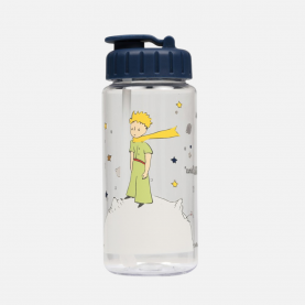 Gourde transparente ornée du Petit Prince avec bouchon bleu foncé