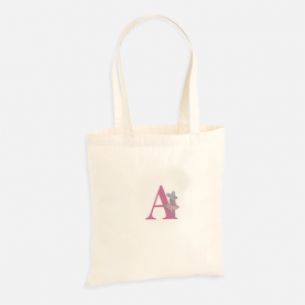 Tote bag souris danseuse avec lettre personnalisable rose