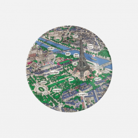 Assiette avec une vue du ciel sur la Tour Eiffel et ses environs